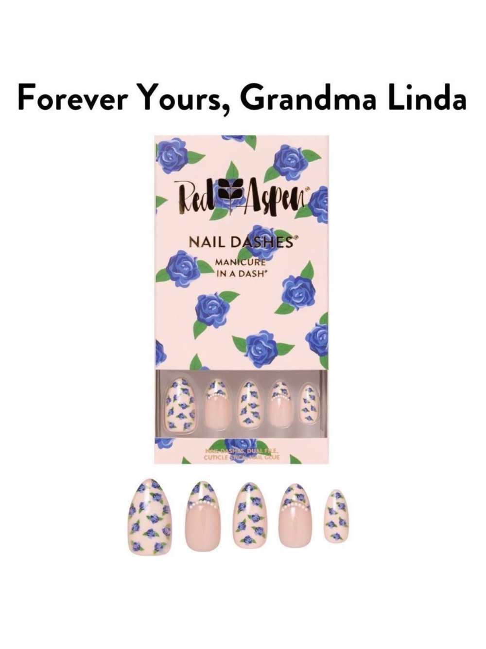 Red Aspen Forever Yours Grandma Linda Medium Almond Nail Dashes NWT Floral Press